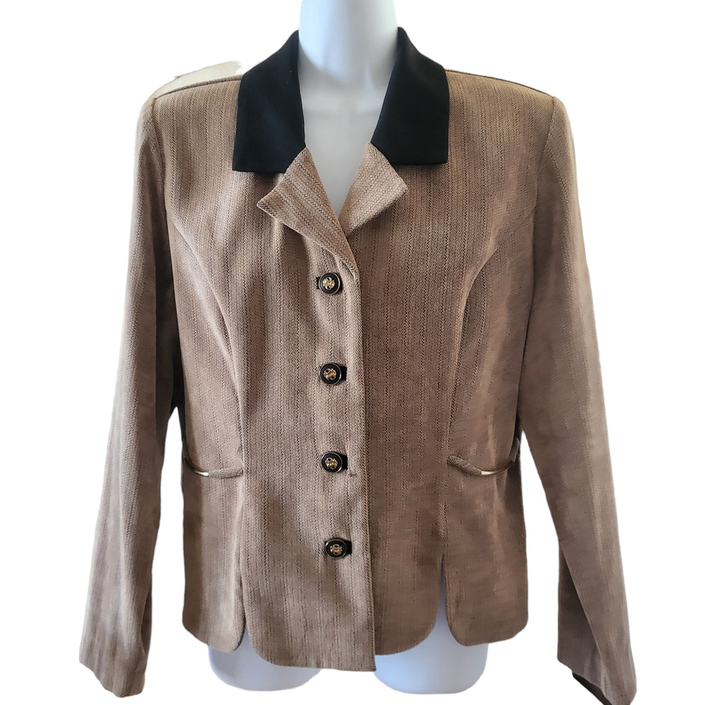 Vintage Perceptions Petite Size 10P Women's Tan Herringbone Dress Jacket